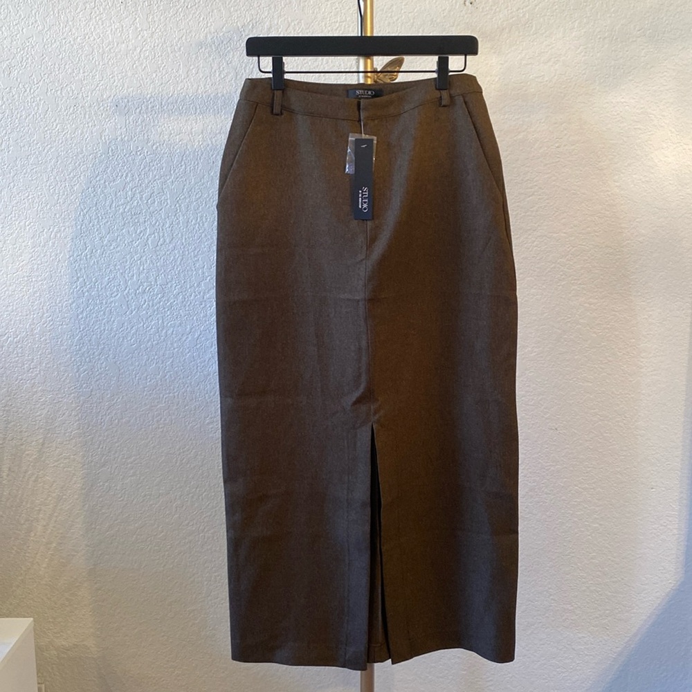NWT Studio By The Workshop Brown High Rise Front Slit Maxi Skirt
